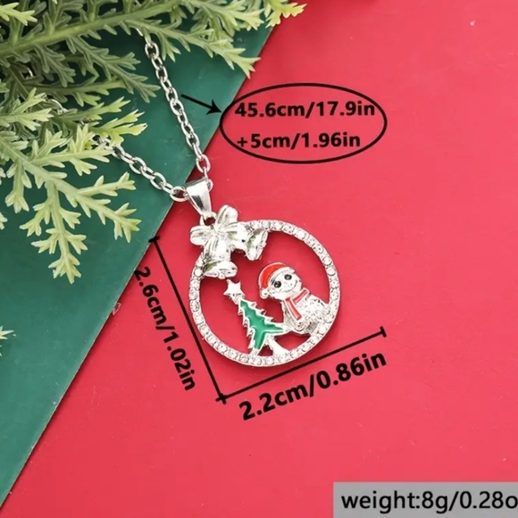 Holiday Snowman & Christmas Tree Circular Hollow Necklace. NWOT - Picture 2 of 2